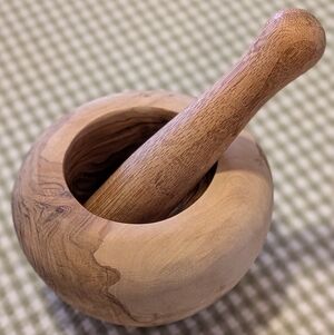 Hand-Carved Olive Wood Mortar and Pestle Set
